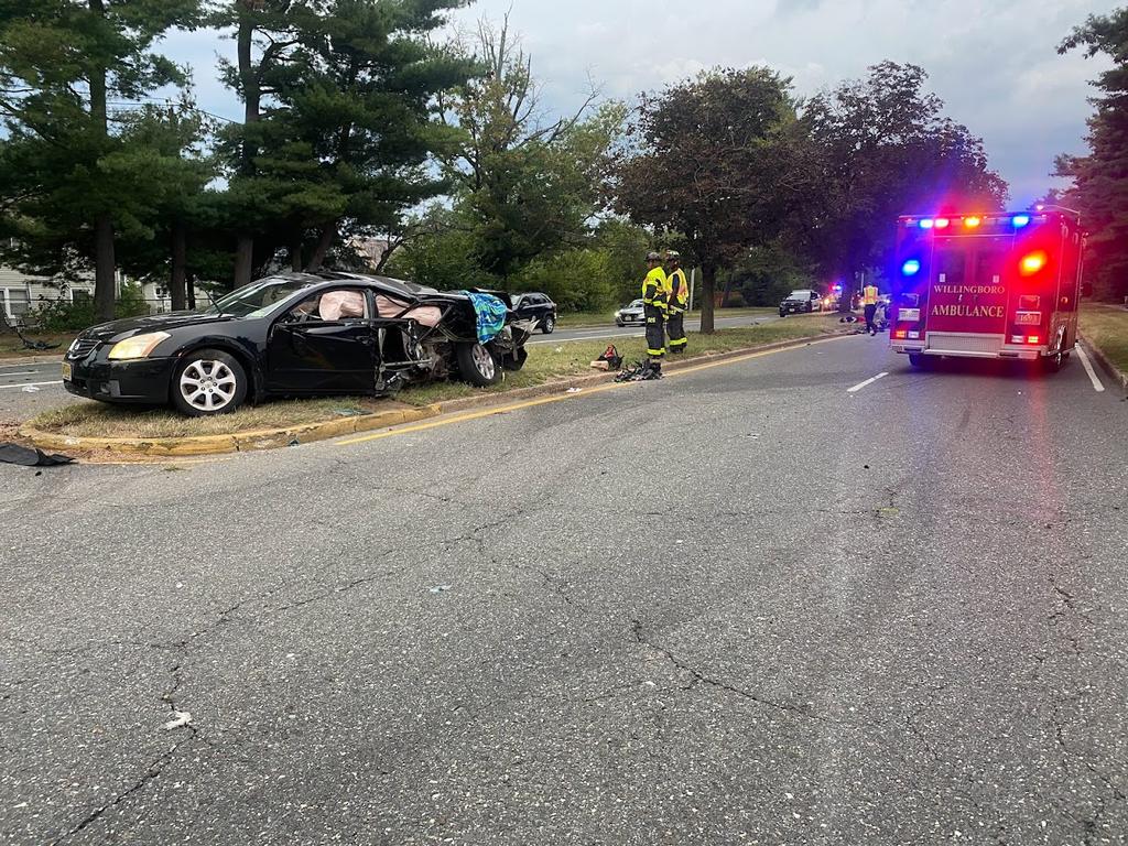 Fire and EMS crews on scene of a MVA on Veterans Parkway.