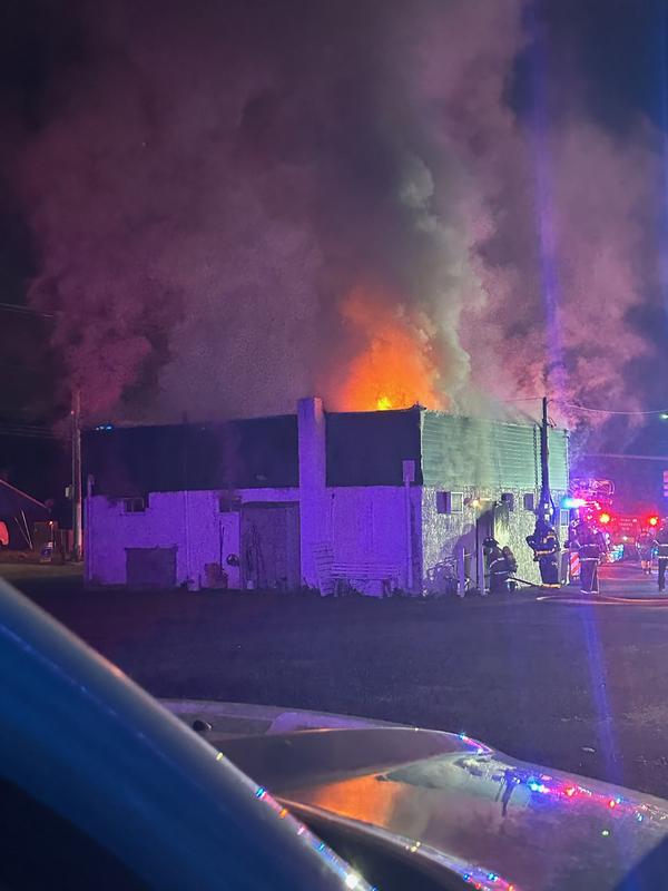 Engine 1613's crew making entry at an all-hands building fire in Delran.