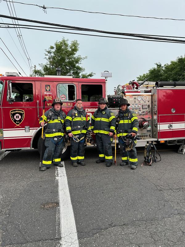 Lt O'Donnell, Firefighters Robertson, Clark, and Centrone after a dwelling fire in Burlington City.