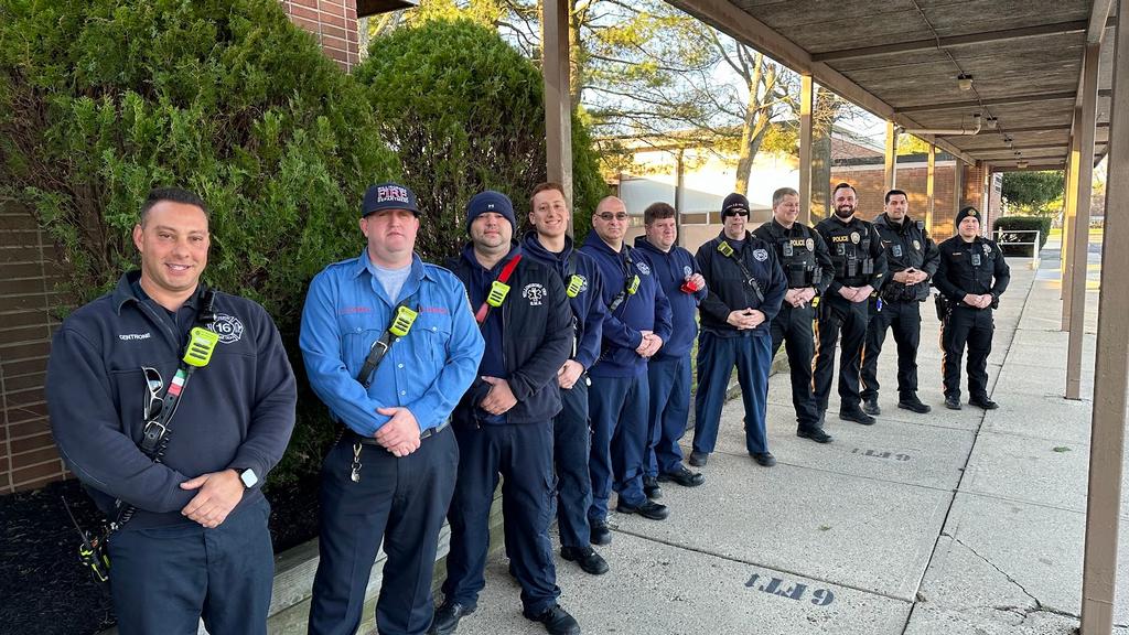 Fire, EMS, and Police welcoming students from Fountain of Life school in Willingboro as they used a Township school until theirs was fixed from the fire.