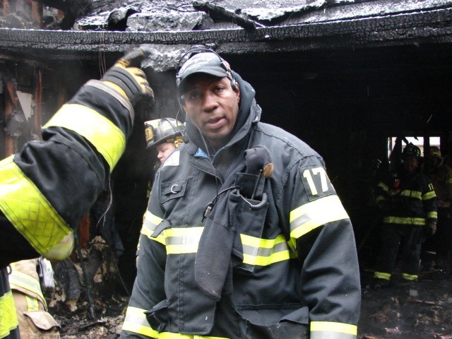 Firefighter Dwayne Jones after a house fire in Hawthorne Park