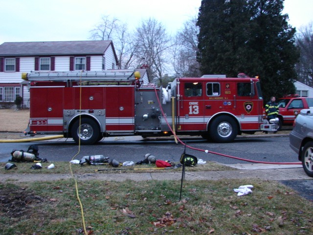 Engine 1613 at a house fire on Parkside Circle