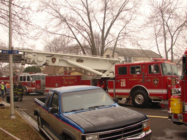 Ladder 1615 in service at a house fire on Hadley Lane