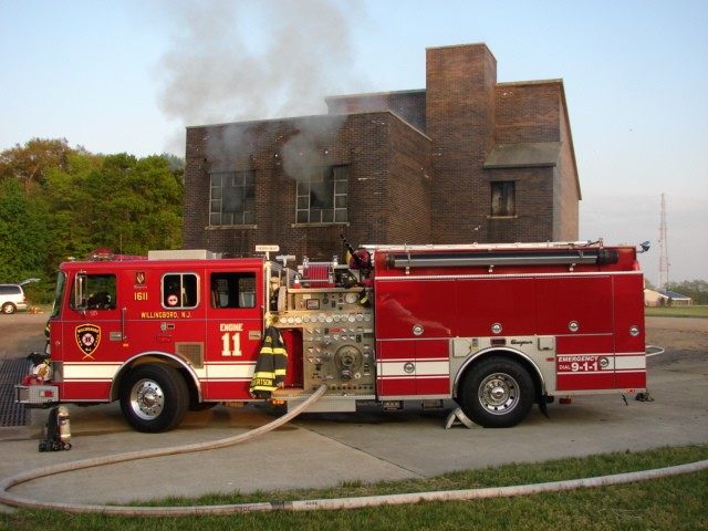 Engine 1611 at recent live burn training at the Burlington County Emergency Services Training Center